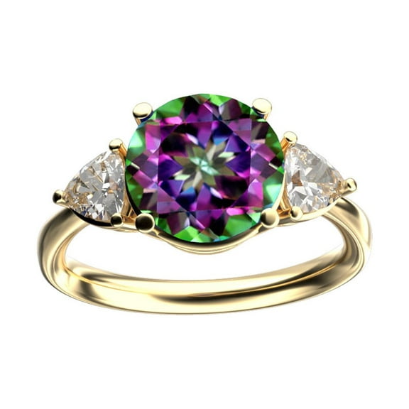 Star K� Three 3 Stone 8mm Round Rainbow Mystic Topaz Trillion Engagement Promise Comfort fit Ring