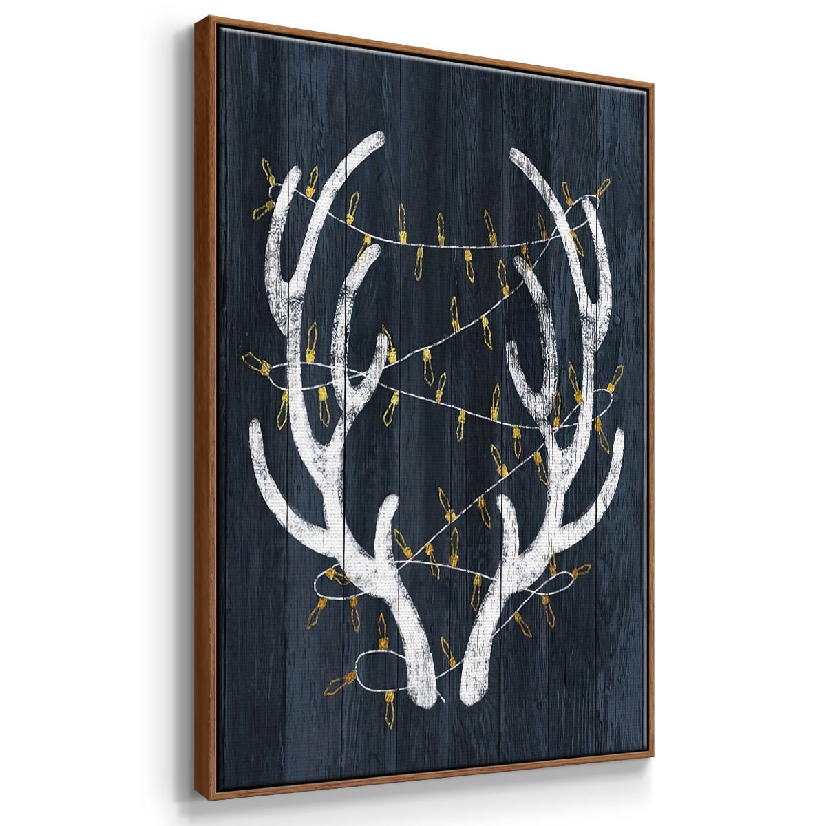 Antlers & Lights - Framed Gallery Wrapped Holiday Canvas - 17 x 25 - Rosewood Frame
