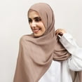 thumbnail image 4 of Solid Color Pearl Chiffon Long Scarf Plus The Same Color Elastic Tube Cap Magnetic Clasp All-in-one Combination Set Of Scarves Convenient Head Scarf, 4 of 4