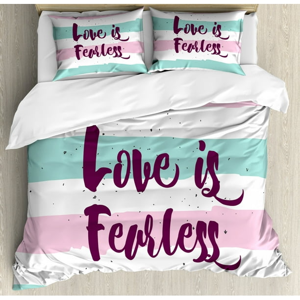 Romantic King Size Duvet Cover Set, Love is Fearless Inspirational
