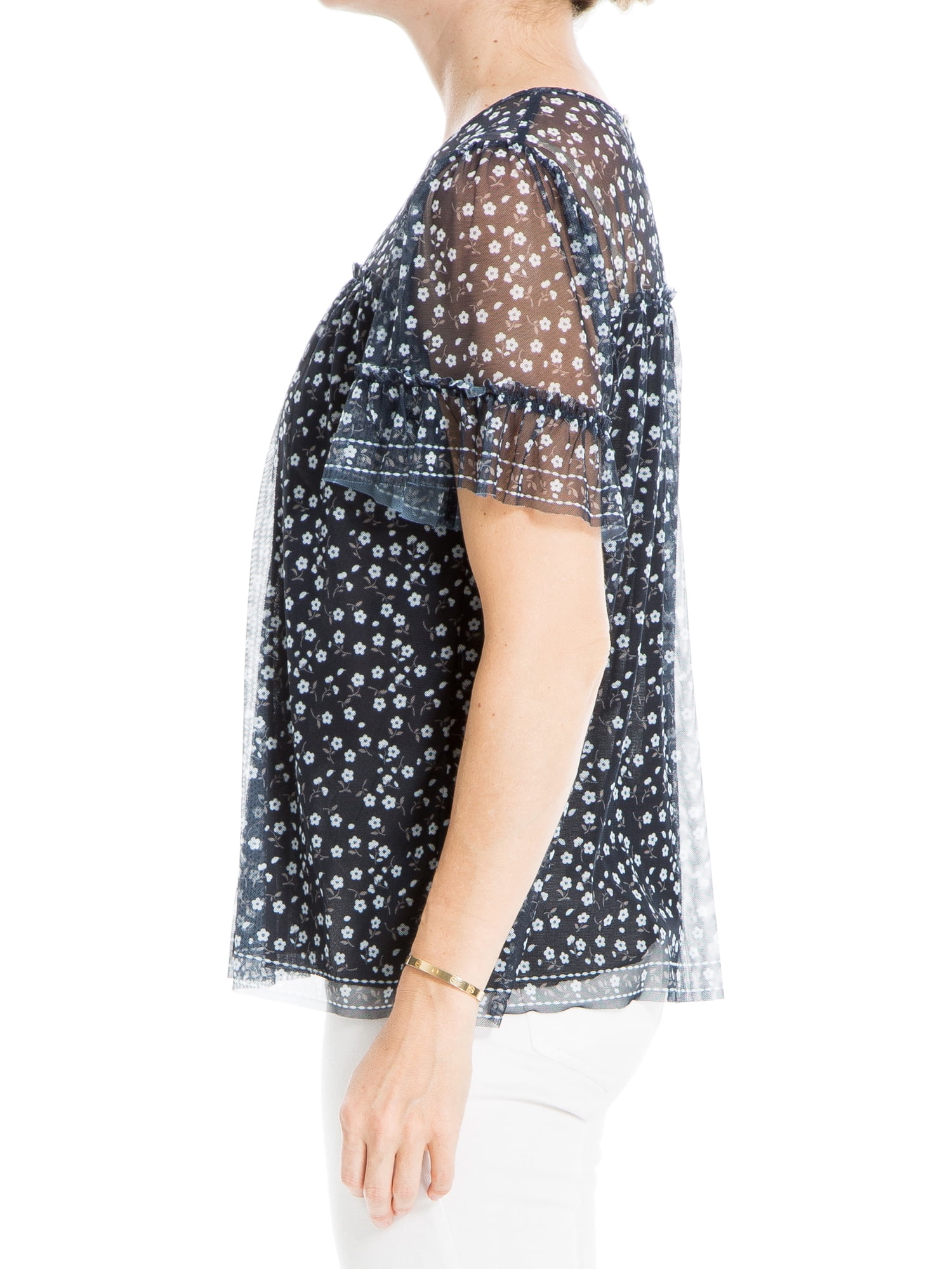 Max Studio Womens Knit Mesh Short Sleeve Top