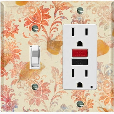 Metal Light Switch Plate Outlet Cover (Floral Wallpaper FLW001)