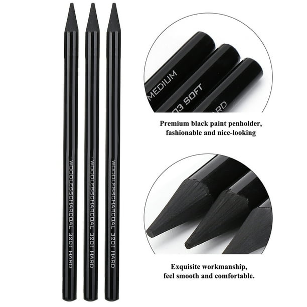 Herramienta 3 Uds Lápiz De Dibujo De Carbón Puro Profesional Duro/medio/suave Juego De Dibujo De Pluma De Carbón Sin Madera