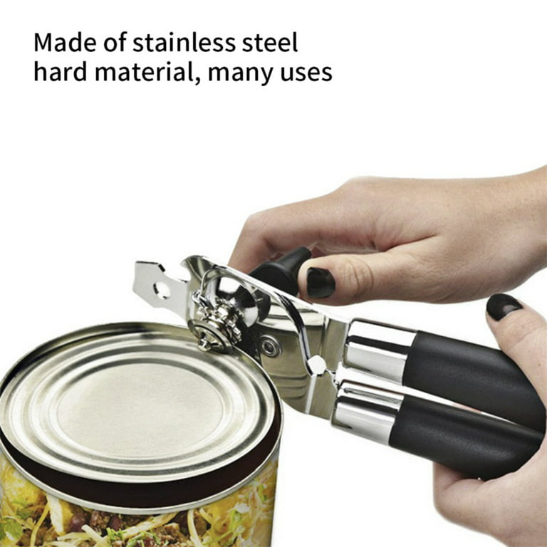 Can Opener, Manual Magnet Openers Smooth Edge, Stainless Steel Sharp Blade  with Big Turning Knob Handle, Bottle Opener Multifunction Black