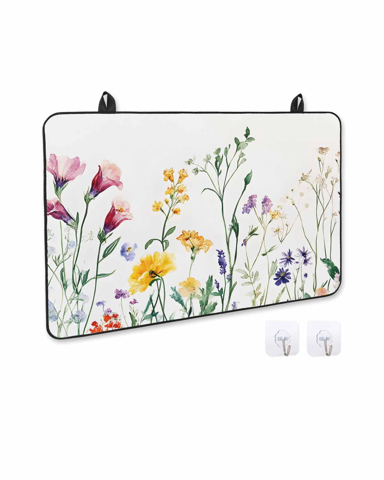 nqOlkjepod Large Induction Cooktop Protector Mat 24"x21", Botanical Floral Stove Top Covers for Electric Stove, Farmhouse Watercolor Floral Decorative Stove Burner Cover Mats, Glass Top Stove Cover