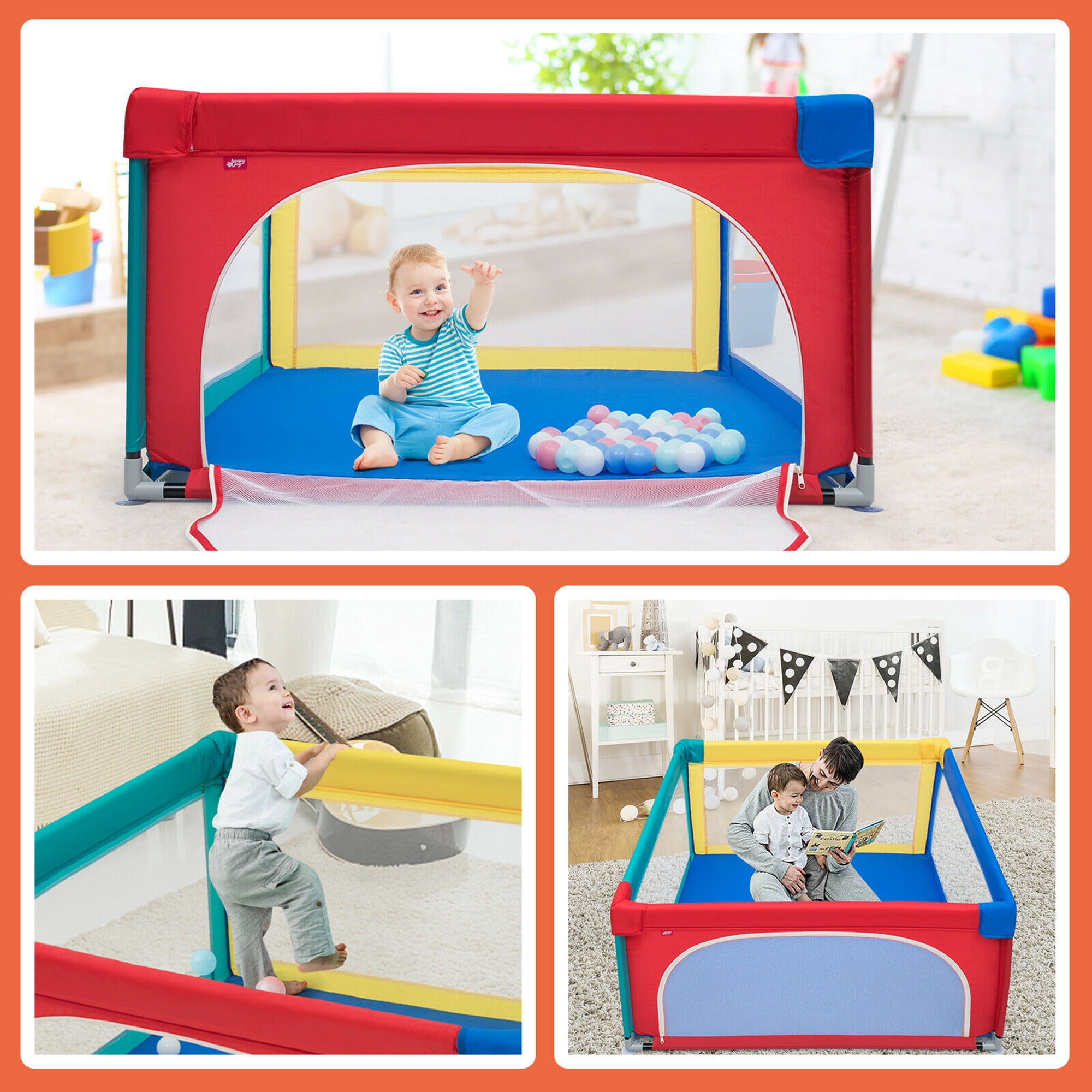 Gymax Infant Large Safety Play Center Yard Baby Playpen with 50 Ocean Balls, Multicolor, Unisex