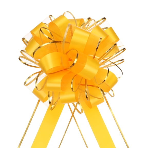 10pcs 8 Inch Large Big Pull Bow with Gold Edge, Organza Car Gift Wrapping Bows Ribbon for Christmas, Yellow
