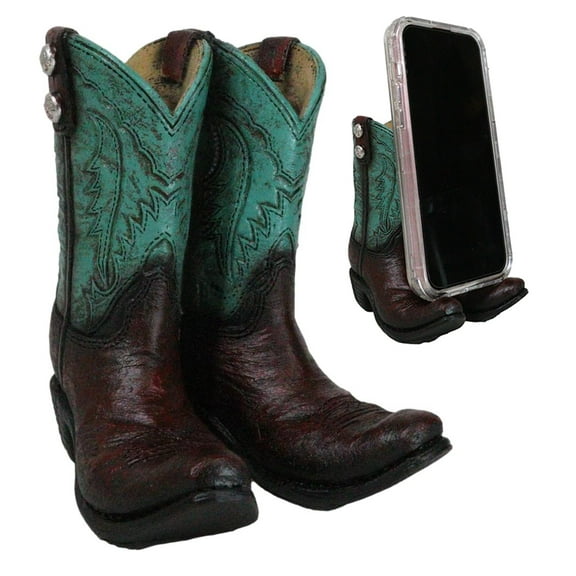 Rustic Western Teal Green Tooled Leather Conchos Cowboy Boots Cell Phone Holder