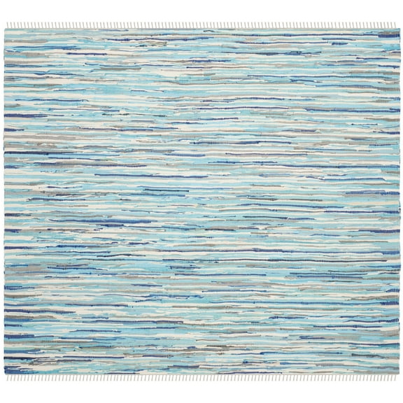 SAFAVIEH Rag Elena Striped Cotton Area Rug, Turquoise/Multi, 6' x 6' Square