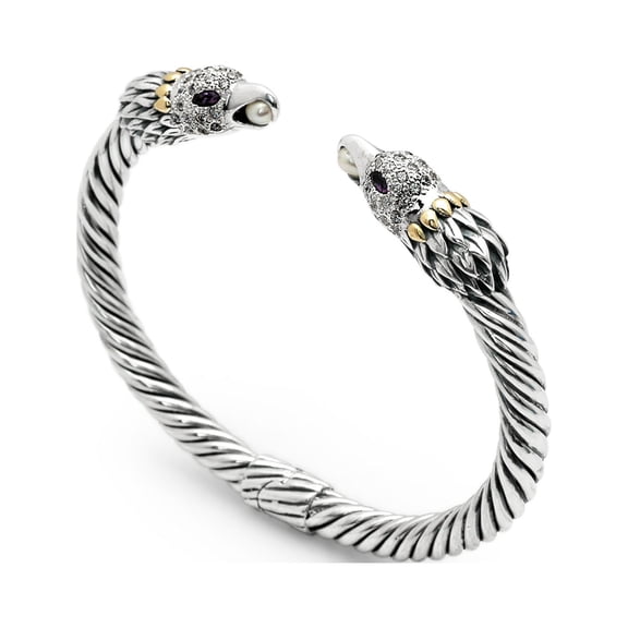 Deni Jewelry 925 Sterling Silver and 18K Gold Cable Cuff Bracelet with Bird Head Design and Pearl | For Women, New Year, and Jewelry Gift