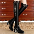 thumbnail image 2 of Mepaouo Women Over The Knee Boots Leather Lace Heel Fashion Winter Dress Long Boots(Black,6.5), 2 of 9