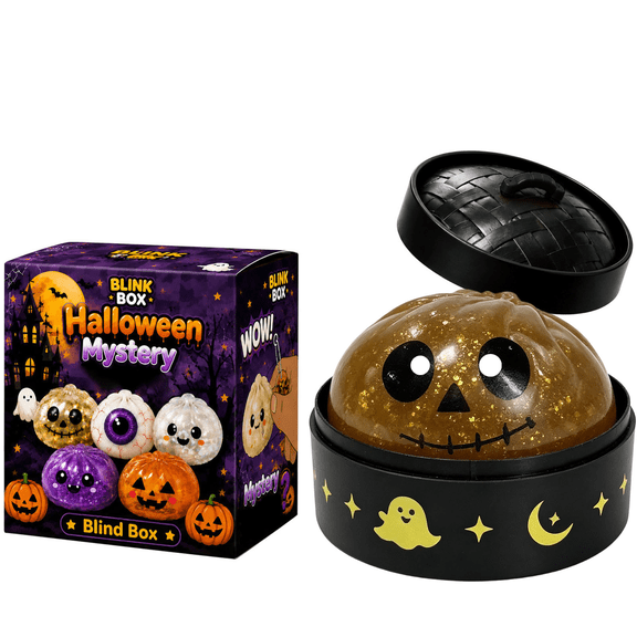 Halloween Mini Dumpling Squishy Mystery Box, Mystery Squishy Dumpling, Glitter Stress Relief Squeeze Balls with Steamer Box, Mystery Surprise Fidget Halloween Toys for Kids
