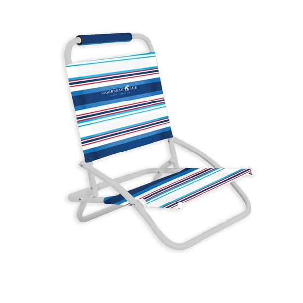 Caribbean Joe One Position Folding Beach Chair, Blue/Red Stripe