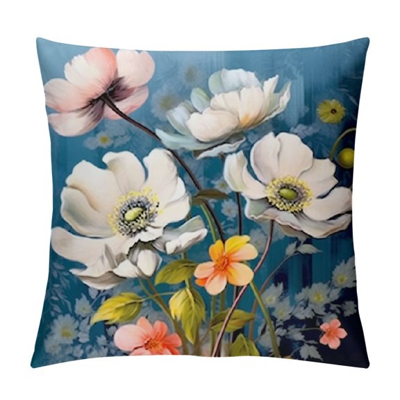 Chilfamy Flowers Pillow Cushion Covers for Sofa Couch Bedroom Car Home Decor Printed on Both Sides 1PC 12x12in