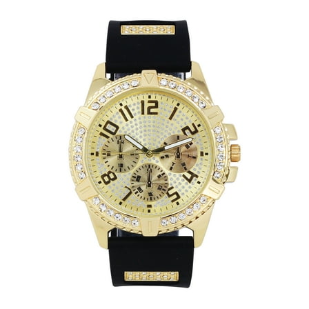 Charles Raymond Iced Oversized Hip Hop Bullet Rubber Band Mens Watch, That Shows Your Lust for Life - GJM (ST10576 Gold)