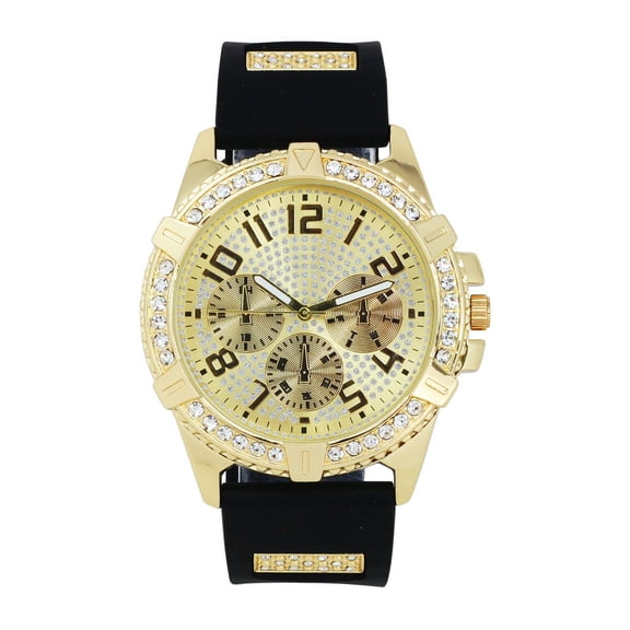 Charles Raymond Iced Oversized Hip Hop Bullet Rubber Band Mens Watch, That Shows Your Lust for Life - GJM (ST10576 Gold)