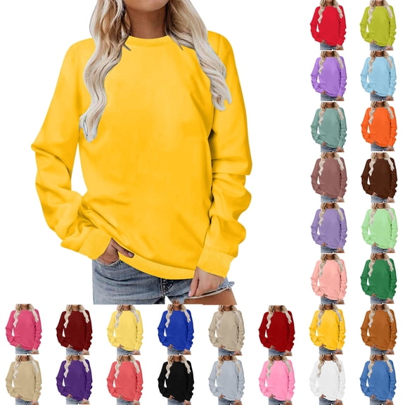 Sawvnm Hoodies for Women Women Long Sleeves Casual Shirts Color Round Neck Sweatshirt Crewneck Pullover Tunic Tops Fall Winter Outfits Clothes