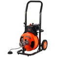 thumbnail image 2 of 100ft Drain Cleaning Machine - 3/8" Sewer Snake with Auto Feed & 4 Cutters, Air-Foot Switch for 1"-4" Pipes, Professional Drain Auger (Orange), 2 of 9