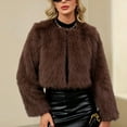 thumbnail image 2 of Hueook Faux Fur Jacket Women Womens Ladies Warm Faux Furry Coat Jacket Winter Solid Round Neck Outerwear Brown 2X, 2 of 7