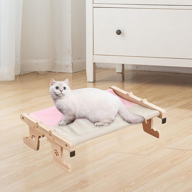 Hamaca para gatos Yinane Percha para ventana de gato Resistente fácil de desmontar y limpiar Estante de madera Patrón de pata rosa gris