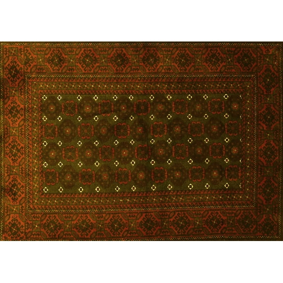 Ahgly Company Machine Washable Indoor Rectangle Persian Yellow Traditional Area Rugs, 3' x 5'