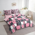 thumbnail image 3 of Feelyou Pink Grey Rectangle Bedding Comforter Set 7pcs, Contemporary Fashion King Bedding Sets, Geometric Abstract Reversible Bed Sheets, Luxury Bedroom Decor, 3 of 7