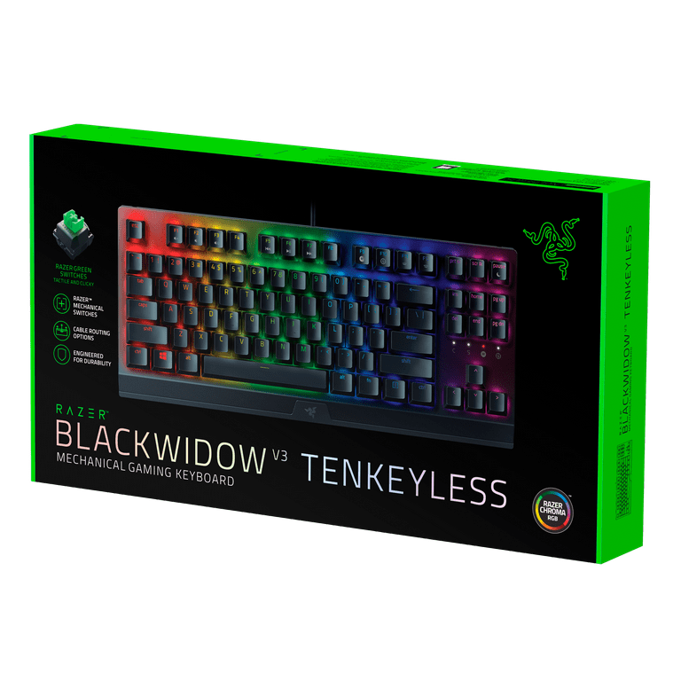 Razer BlackWidow V3 Tenkeyless Wired Mechanical Gaming Keyboard for PC with  RGB Chroma, Green Switches, Black