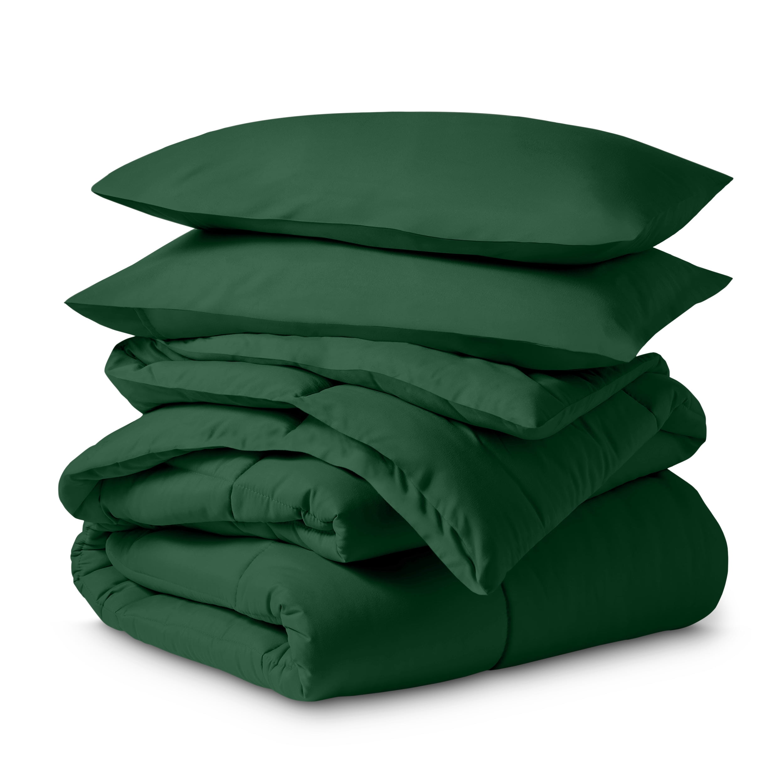 Ivy Union Comforter Set - Box Stitch - Easy Care Ultra-Soft Microfiber - All Season Warmth - Bedding Comforter - King - Forest Green