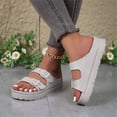 thumbnail image 2 of Rokment Women's Double Buckles Platform Slides Sandals Classic Casual Wide Width Open Toe Chunky Flat Comfortable Walking Slip on Slippers for Indoor Outdoor Waterproof Grey Size 8, 2 of 7