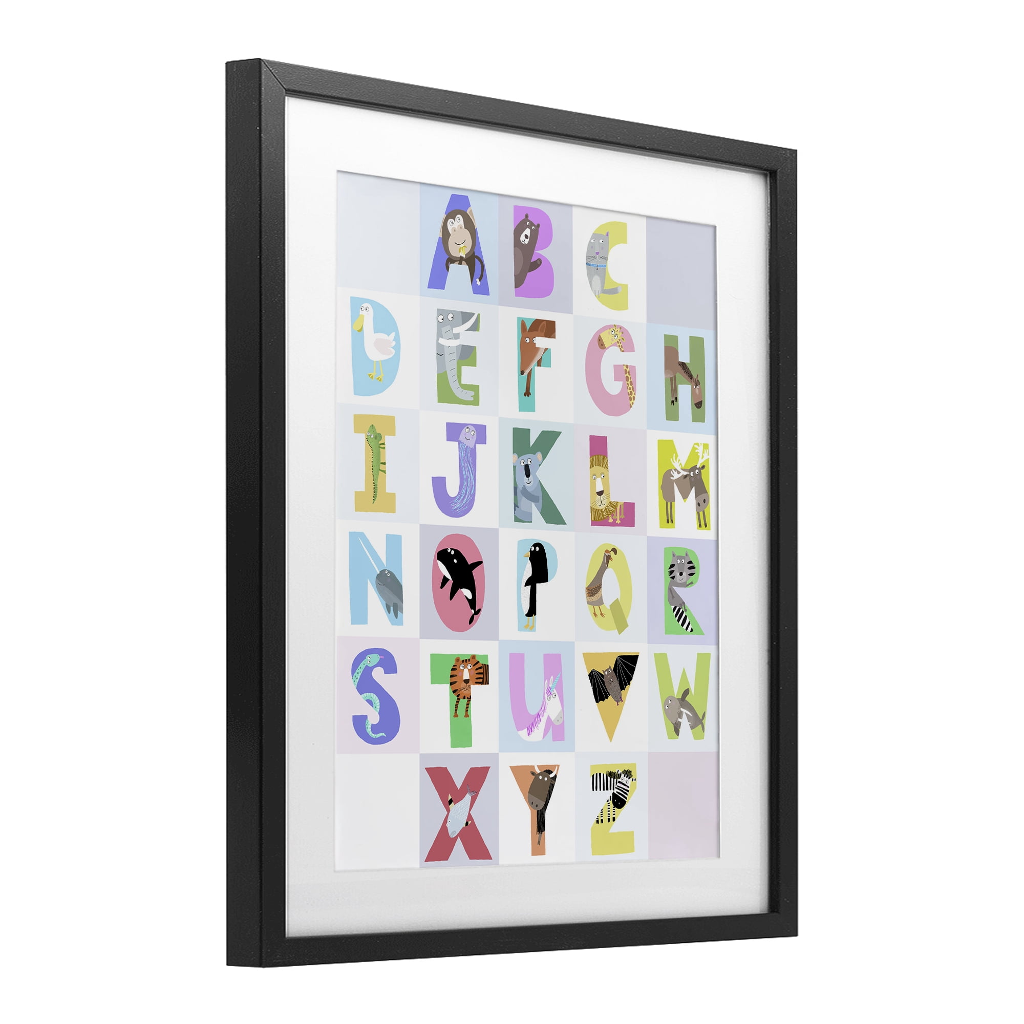 Stupell Industries Animal Alphabet in Light Grey Black Framed Print Under Glass, design by Carla Daly