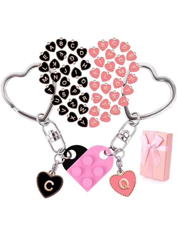 Personalized Brick Matching Heart Keychains, Initial Cute Keychains for Couple Boyfriend Girlfriend