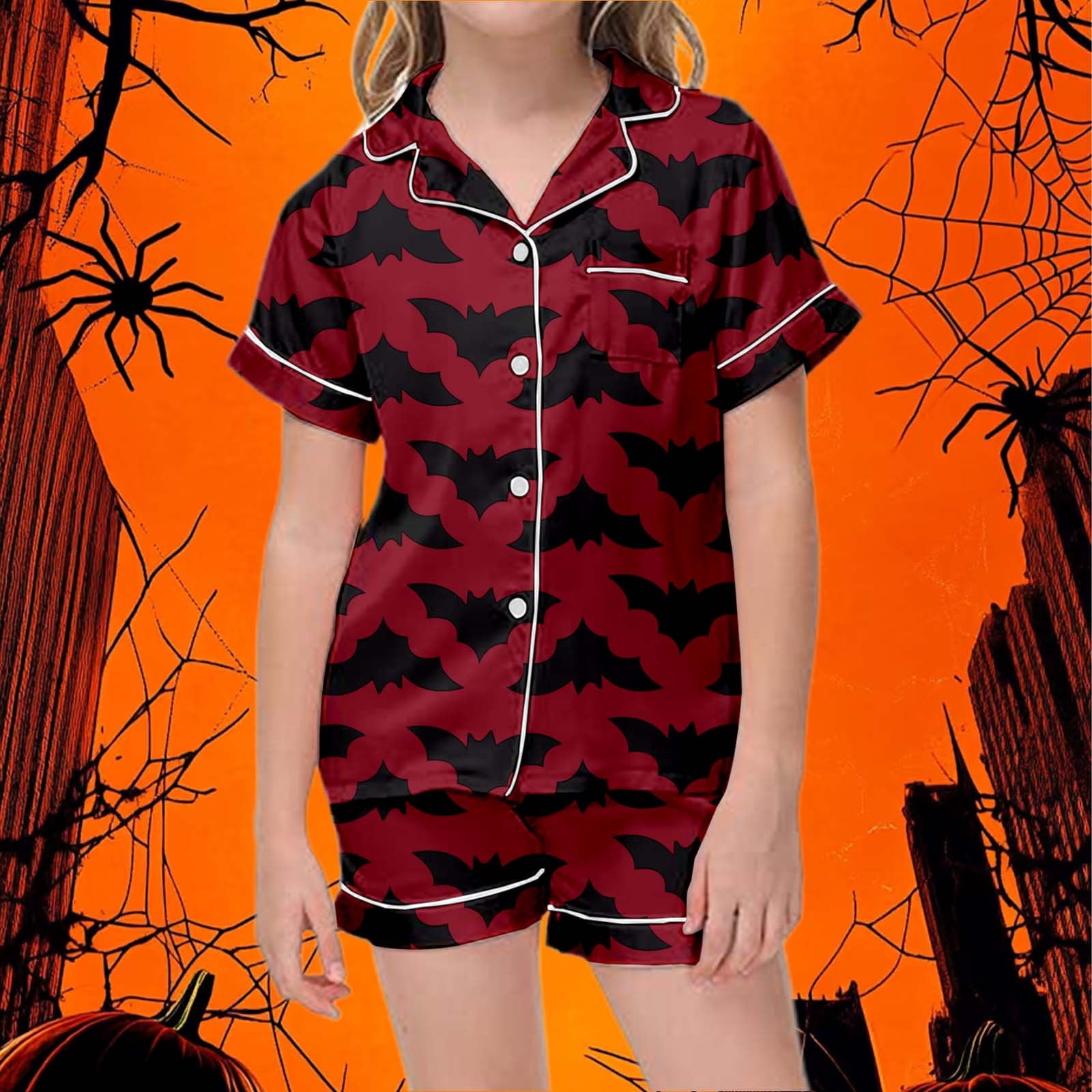 Pyjama Femme Halloween 2 Pièces - Haut Manches Longues + Pantalon, Motifs Citrouille Chauve-souris, Confortable Pour Automne/hiver