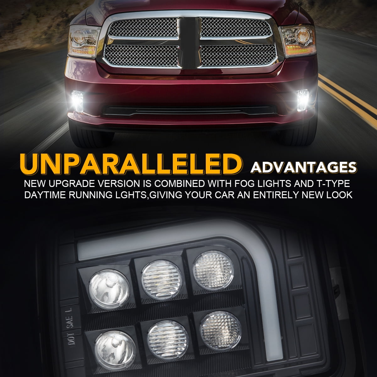 For 2013 2014 2015 2016 2017 2018 Dodge Ram 1500 Fog Lights Lamps LED  L+R Smoke Lens