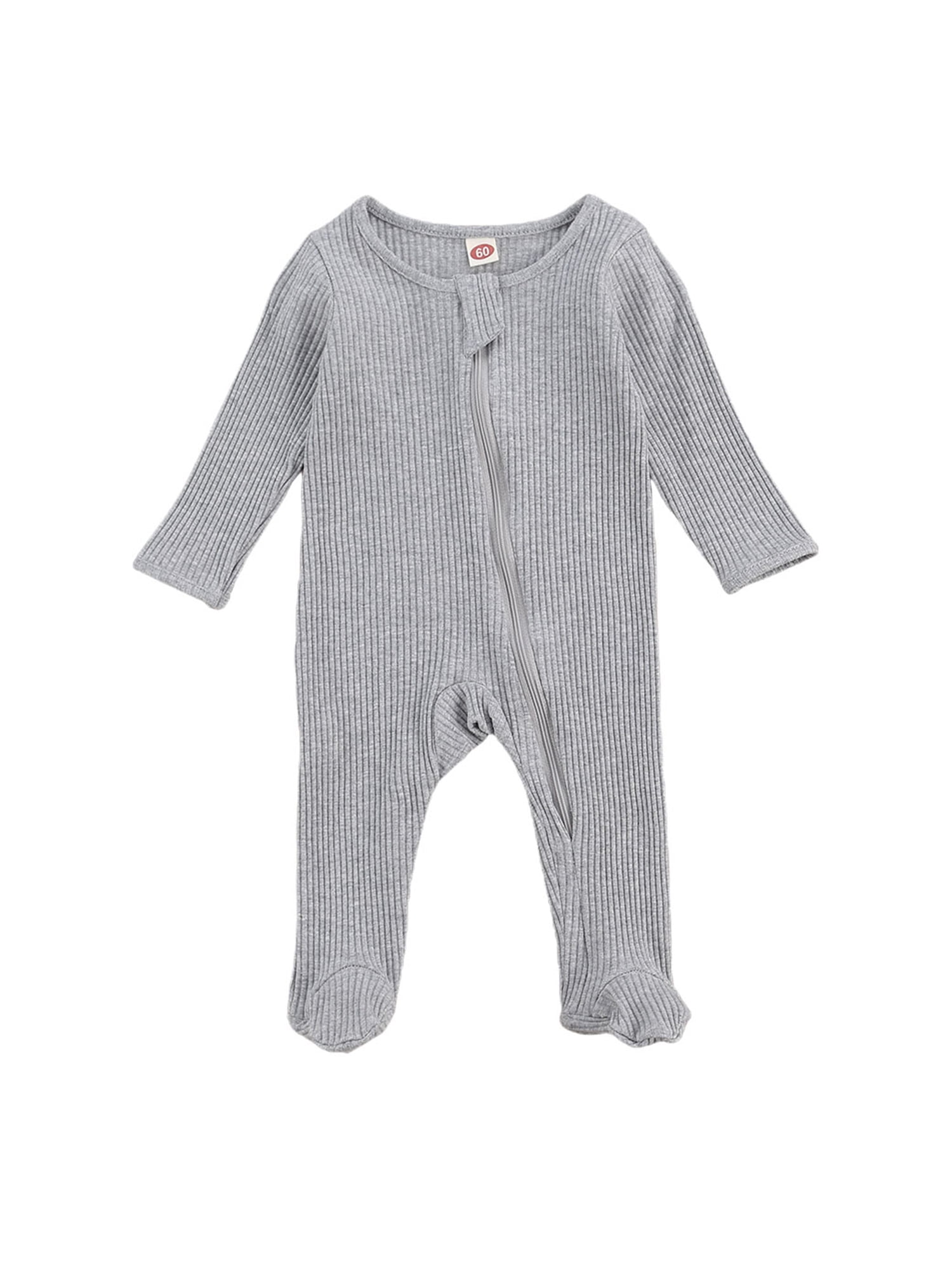 Ribbed Solid Footed Long-sleeve Baby Jumpsuit