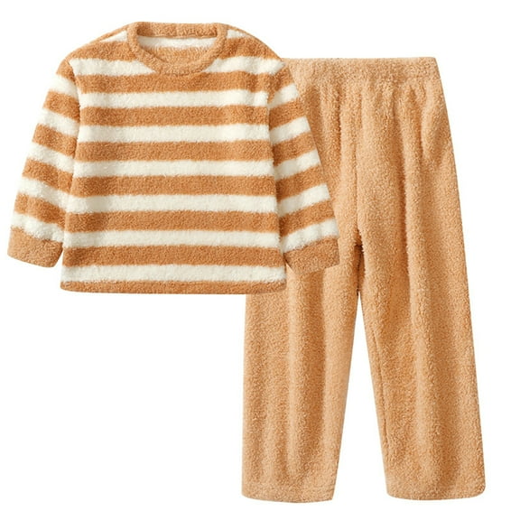 Ruyang Fleece 2 Piece Outfits for Teen Girls Striped Sherpa Clothing Set Winter Thermal Pullover Sweatshirt Pants Set