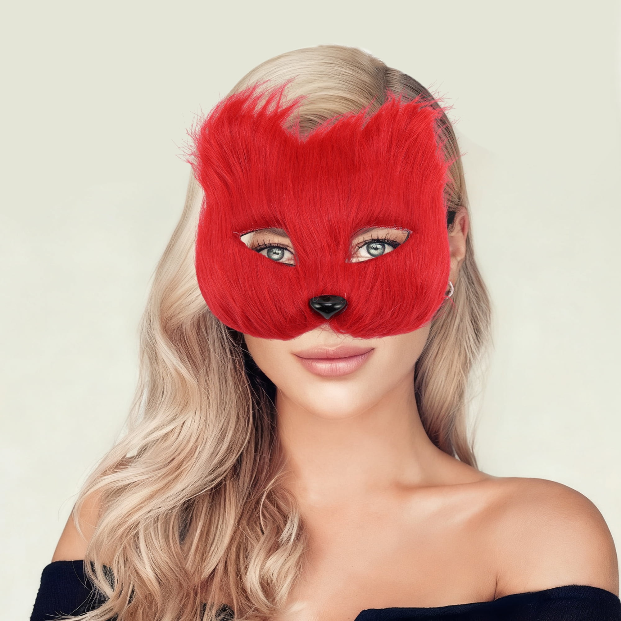 Unique Bargains 1 Pack Long-haired Foxes Party Mask Costume Events Red