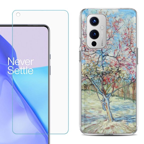 Slim-Fit TPU Phone Case Compatible with OnePlus 9 5G, with Tempered Glass Screen Protector, by OneToughShield ® - Blossom Tree
