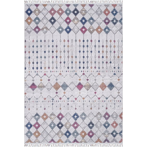 Tuchola Grey Modern Polyester Area Rugs for Living Room Washable Rugs Boho Moroccan Area Rug Soft Geometric Bohemian Carpet Distressed Indoor Rug for Bedroom Dining Room Office Nonslip Rug