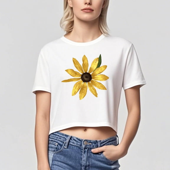 Busydd T Shirts for Women Casual Short Sleeve Summer Tops for Women Trendy Round Neck Crop Tops for Women Comfy Cotton Graphic Tees M
