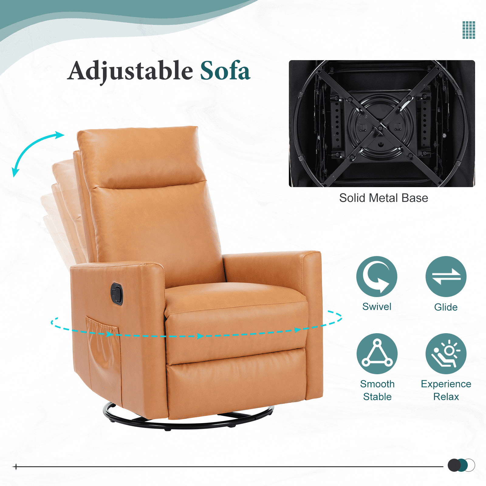 MAYEERTY 360° Swivel Rocking Recliner Chair, 95-160° Adjustable Backrest Linen Nursery Glider with Metal Base, 250lbs Capacity Easy Assembly