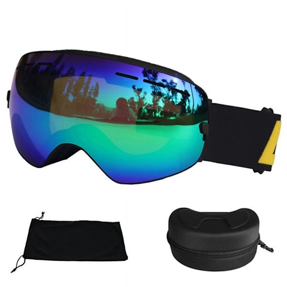 Double Layer Ski Goggles Anti-Fog UV 400 Ski Goggles Men Women Skiing Snowboard Skateboard Snow Goggles Ski Mask Green and Box