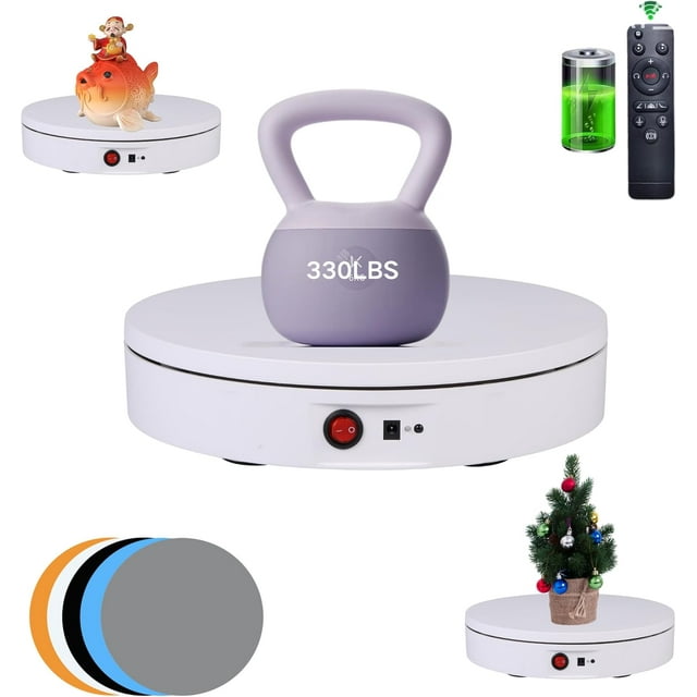 JAYEGT Motorized Rotating Display Stand,330 Lbs Load,360 Degree Electric Rotating Photography Turntable For Products Display,Video Show, Live Show,Remote Control +5 Colors Backgrounds(White / 11.8inch