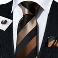 thumbnail image 4 of Barry.Wang Men's Ties Formal Stripe Necktie Set with Handkerchief Cufflink Silk Woven, 4 of 5