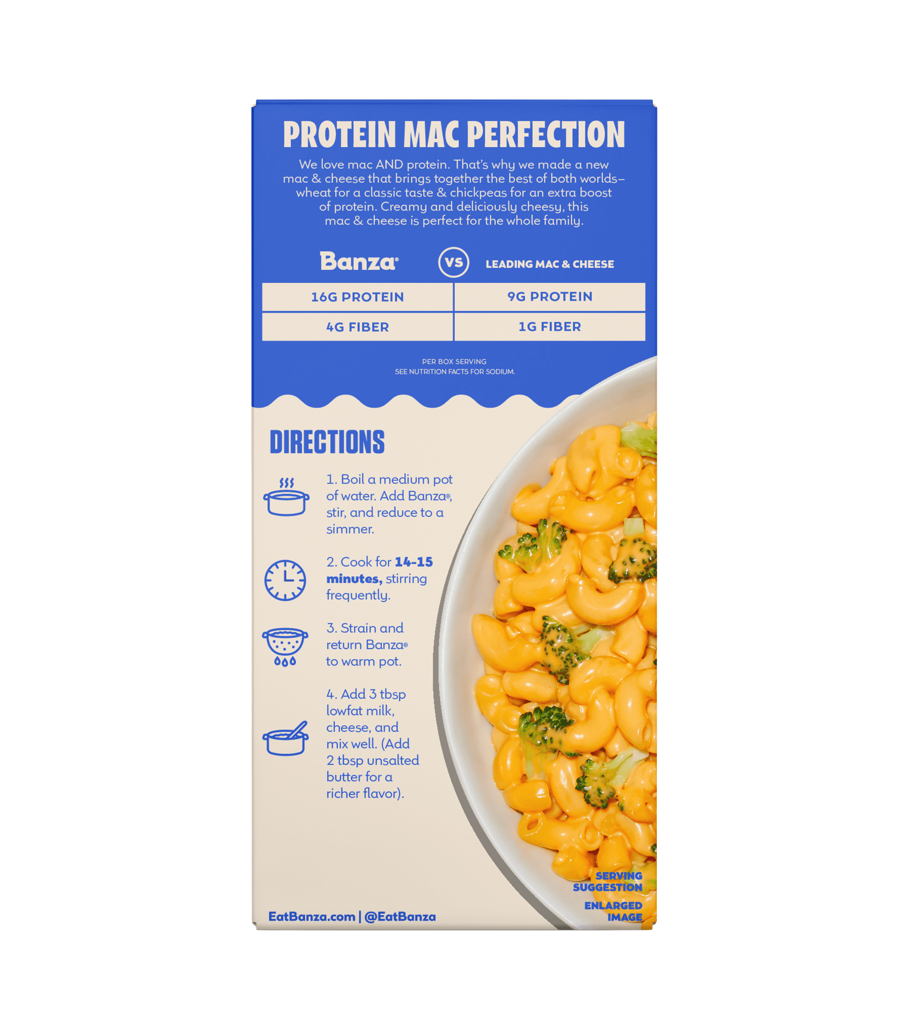 Banza Wheat Protein Cheddar Elbows Mac & Cheese – 16g Protein per Serving, No-Compromises Taste & Texture, Creamy & Cheesy, Powered by Chickpeas, 5.5oz