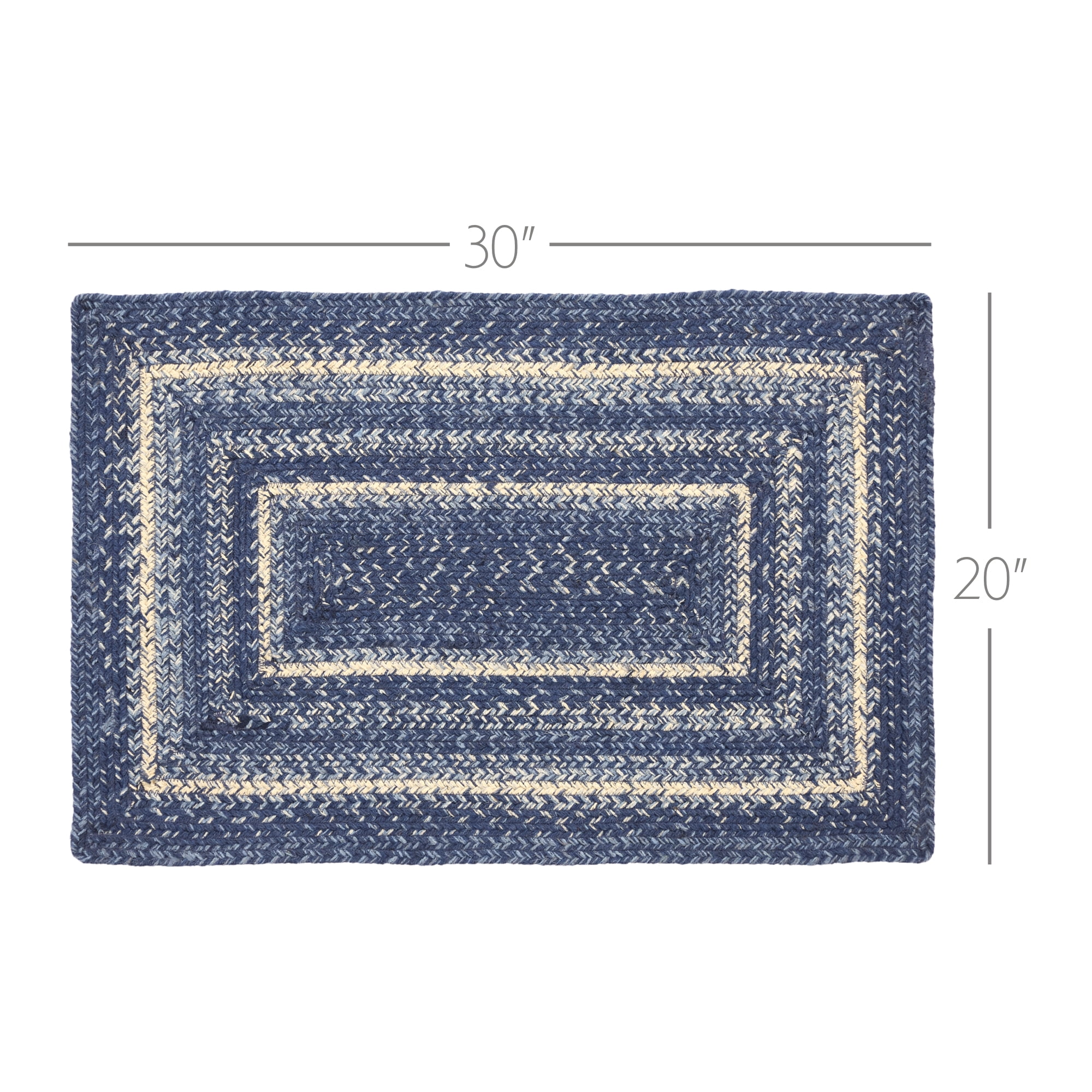 VHC Brands Great Falls Blue Rug with PVC Pad, Jute Blend, Rectangle, Blue White, 20x30 inches