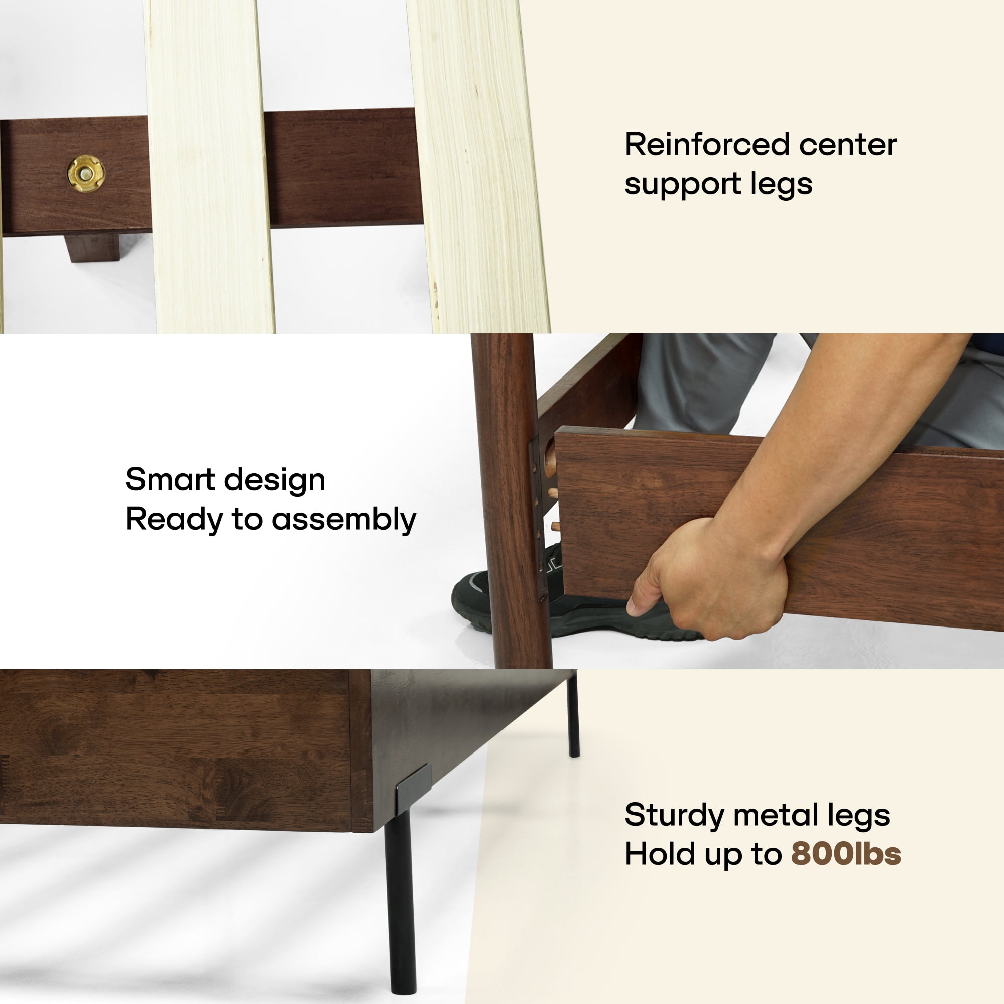 Acacia Frida Bed Frame with Headboard Solid Wood Platform Bed, 800 lbs Capacity Signature High Headboard Wood Bed Compatible with All Mattress Types, 30 Mins Assembly, Bed Frame Queen Size, Walnut