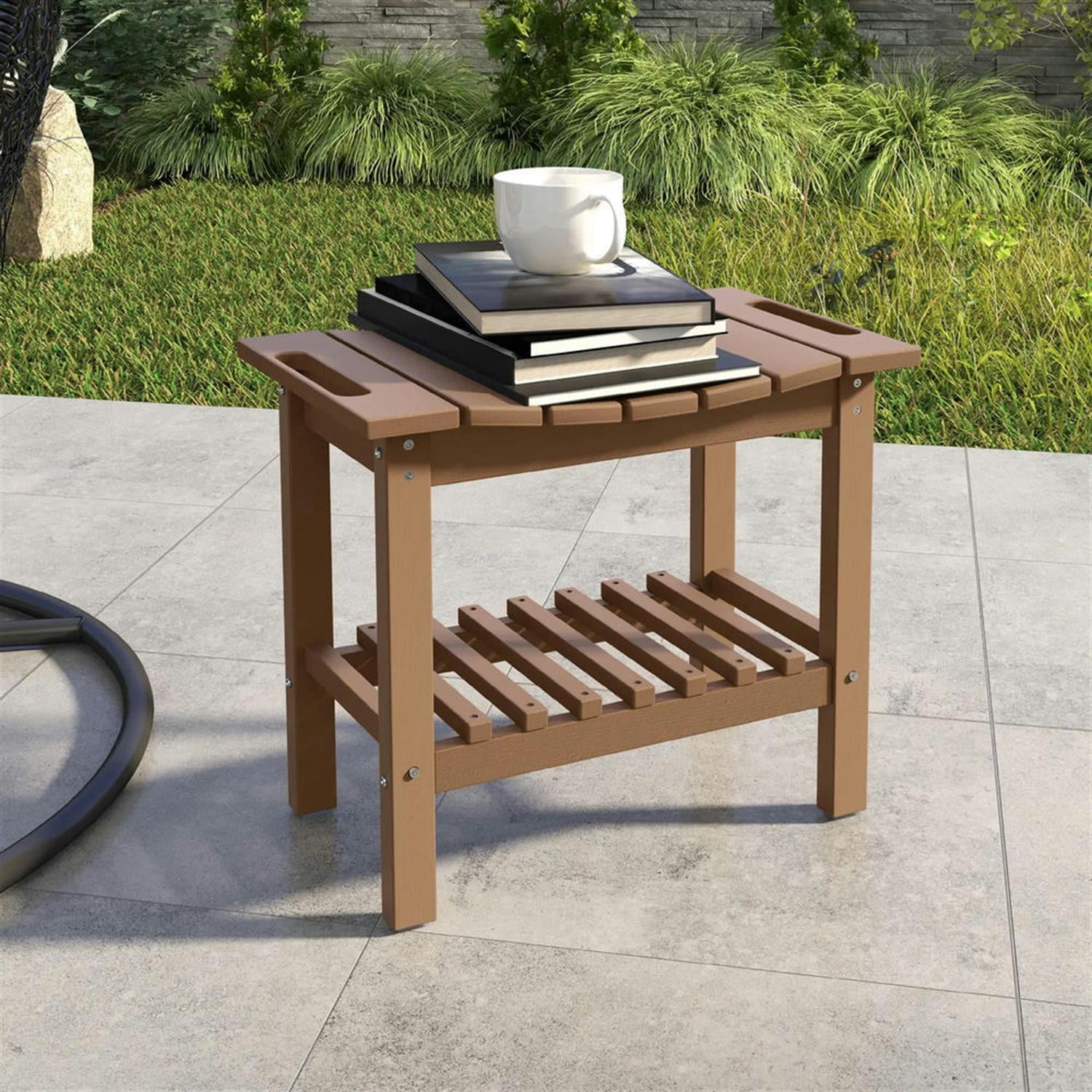 Demi Bonn 20" HDPE Shower Bench, Waterproof Stool with Handle, Storage Shelf, Non-Slip Pads, Indoor/Outdoor for Bathroom, Brown