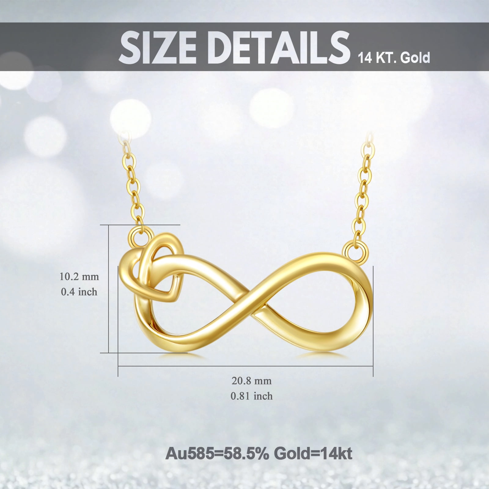 JKR 14K Solid Gold Infinity Necklace for Women, 14kt Real Gold Heart Infinite Pendant Necklace Gifts for Mom Her Wife Girlfriend Anniversary Jewelry Birthday