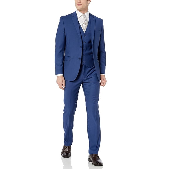 Caravelli Men's 60580 3-Piece Single Breasted Slim Fit Vested Suit. Cobalt Blue - 46S