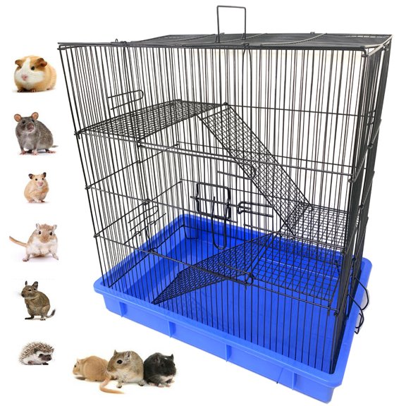 3-Story Ferret Chinchilla Sugar Glider Rats Guinea Pig Mouse Gerbil Hamster Hedgehog Animal Habitat Cage with Tight 3/8-Inch Wire Body Prevent Escape and Stuck Cross Metal Shelves and Ladders Paw Safe